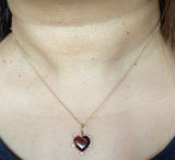 14K Garnet heart and diamond pendant necklace