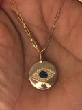 14K Gold evil eye necklace .12 ctw blue sapphires and diamonds necklace spirit
