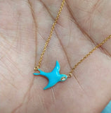 14K Gold and Diamond Turquoise Blue bird necklace nature