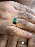 Mens Asscher cut Colombian Emerald Sterling Silver Ring