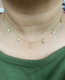 14K Gold Diamond crescent moon and stars necklace