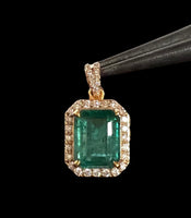 14K Gold Emerald and Diamond Pendant