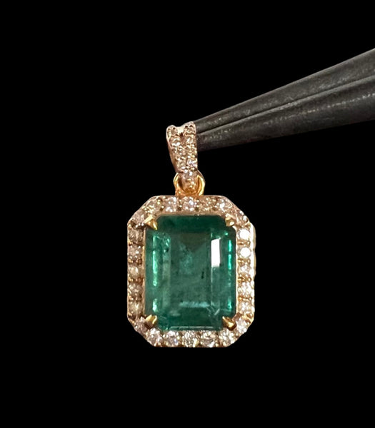 14K Gold Emerald and Diamond Pendant