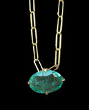 14K Gold Oval Zambian Emerald eye clean pendant