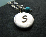 Initially Mine sterling silver custom hand stamped disc coin necklace with birthstone