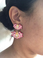 Lotus earrings Polki diamond enamel flower floral dangle drop earrings nature Gold vermeil earrings