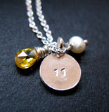 That Special Date Trio Sterling silver reversible initial year necklace birthstone pearl lost wax method disc handstamped initial