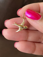 14K gold and gemstone sparrow pendant charm