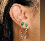 14K Double pear Emerald and diamond chain earrings