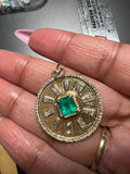 Emanate 14K Yellow Gold 1.8 ctw Colombian Emerald Blue Sapphire Ruby Diamond medallion pendant charm