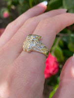 14 K owl ring with diamond eyes
