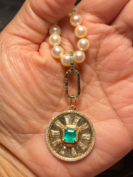 Emanate 14K Yellow Gold 1.8 ctw Colombian Emerald Blue Sapphire Ruby Diamond medallion pendant charm