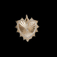 14K gold fluted heart pendant with diamonds