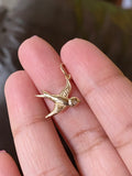 14K gold Flying bird diamond sparrow charm