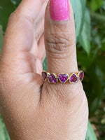 14 K purpleish, pink rhodolite Garnet, half eternity ring