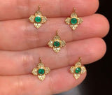 14K 10mm Emerald and diamond, four leaf clover charm
