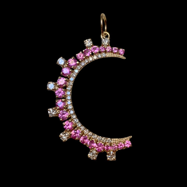 14K Gold Extra large 2.35 ctw Pink Sapphire and diamond pendant