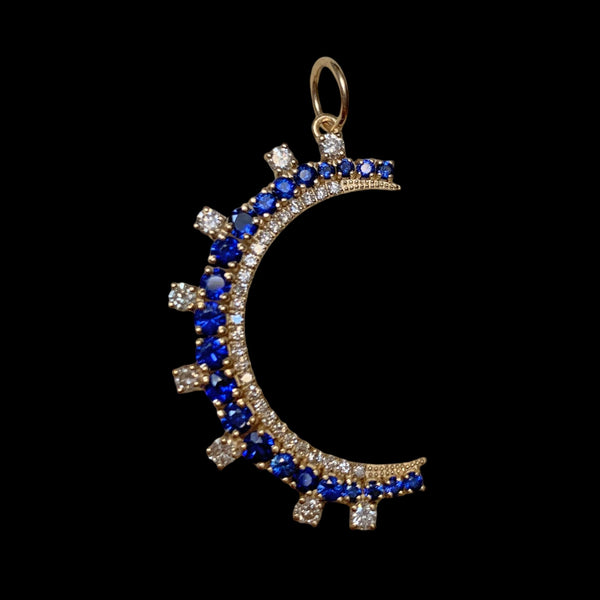14K Gold Extra large 2.36 ctw Blue Sapphire and diamond pendant