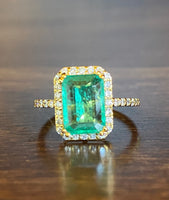 14K Yellow Gold Emerald and Diamond Halo Ring