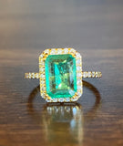 14K Yellow Gold Emerald and Diamond Halo Ring