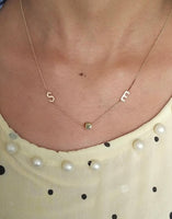 14K Gold Initials necklace with 4mm Round Diamond SI