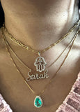 Diamond Hamsa hand of Fatima Evil Eye pendant charm necklace