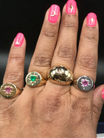 Sterling silver starburst ring with pink sapphire or Emerald heart ring