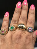 Sterling silver starburst ring with pink sapphire or Emerald heart ring
