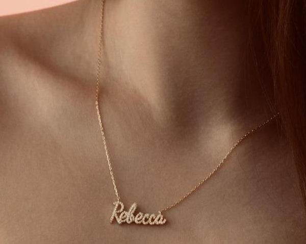 10K Gold and Diamond Name Word Necklace Personalized necklace