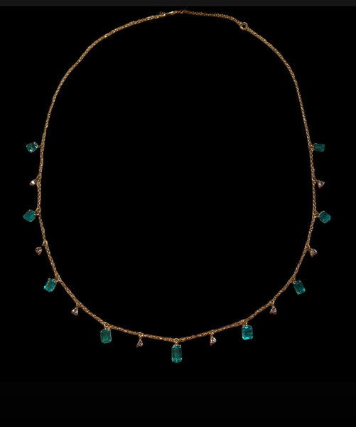 14K Gold 3ctw Colombian Emerald and diamond  Necklace