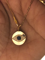 14K Gold evil eye necklace .12 ctw blue sapphires and diamonds necklace