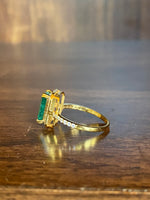 14K Yellow Gold Emerald and Diamond Halo Ring