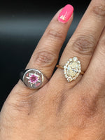 Sterling silver starburst ring with pink sapphire or Emerald heart ring