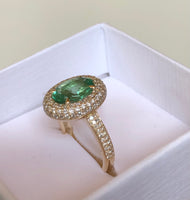 14K Yellow Gold .65 carat Diamond triple halo Green composite synthetic center ring