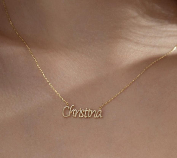 10K Gold and Diamond Name Word Necklace Personalized necklace