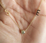 14K Gold Initials necklace with 4mm Round Diamond SI
