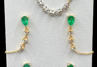 14K Yellow Gold Emerald and diamond chain earrings