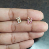 14K Gold initial stud earrings with diamonds or Rubies