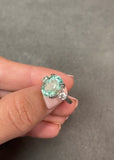 14K Gold Oval Colombian Emerald And Diamonds 3 stone ring