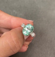 14K Gold Oval Colombian Emerald And Diamonds 3 stone ring