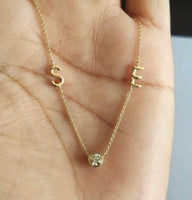 14K Gold Initials necklace with 4mm Round Diamond SI