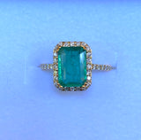 14K Yellow Gold Emerald and Diamond Halo Ring