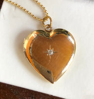 14K Yellow Gold heart shaped locket engraveable with VS diamond