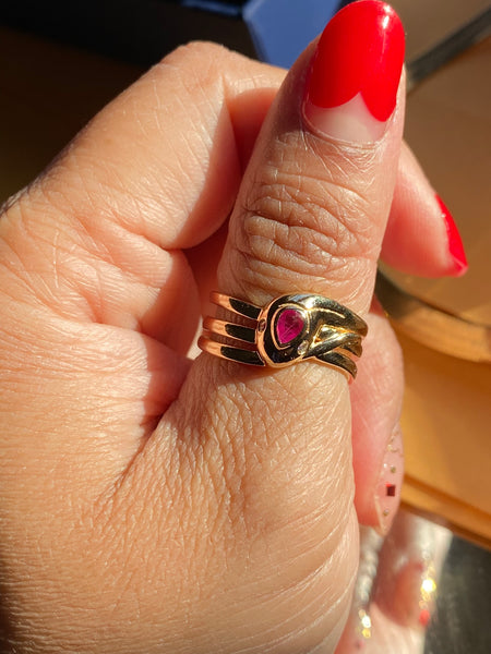 14K Gold Ruby and Diamond Snake ring