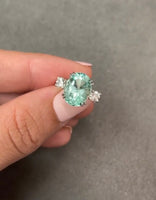 14K Gold Oval Colombian Emerald And Diamonds 3 stone ring