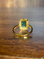 14K Yellow Gold Emerald and Diamond Halo Ring