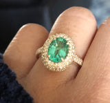 14K Yellow Gold .65 carat Diamond triple halo Green composite synthetic center ring