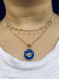 14K Yellow gold diamond and emerald galaxy pendant with dark blue enamel blue pendant dreamer