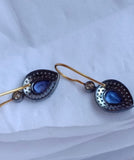 14K Gold two-tone Yellow and blackened Tanzanite and diamond earrings