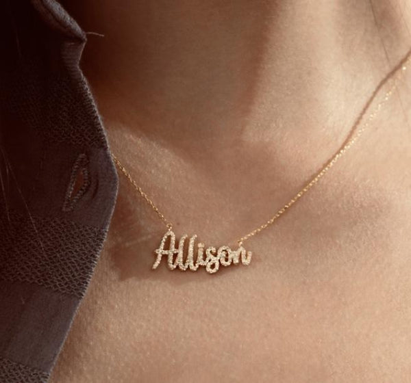 10K Gold and Diamond Name Word Necklace Personalized necklace